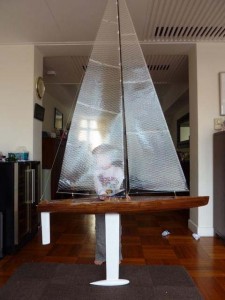 Matt's son and the finished rc model sailboat